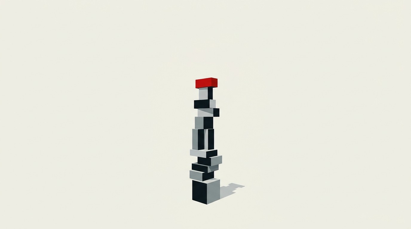 A single tall stack of coins rising sharply against a cream background with one red arrow pointing up