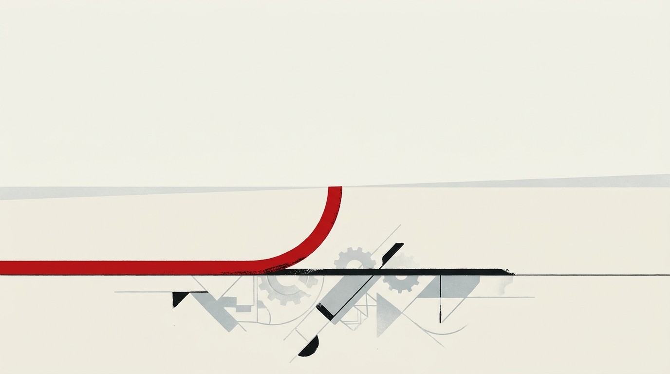 A single red line crossing above a flat cream horizon, breaking into open white space