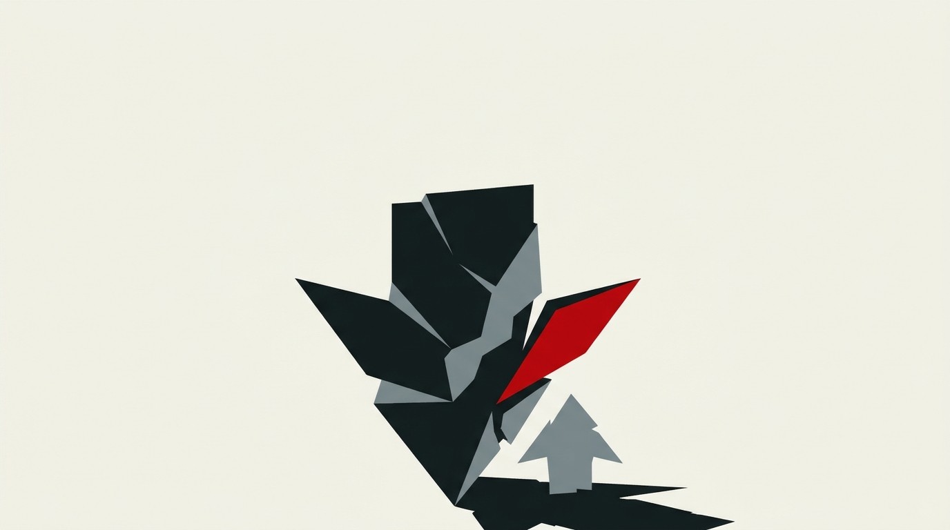A small cream arrow pointing up sits at the base of a much larger cracked red downward arrow, negative space above