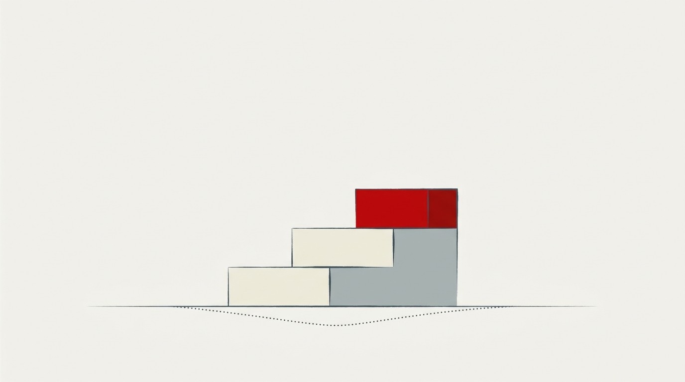 A red arrow climbing three steps up a cream staircase, while a faint dotted line below the staircase still sits below zero