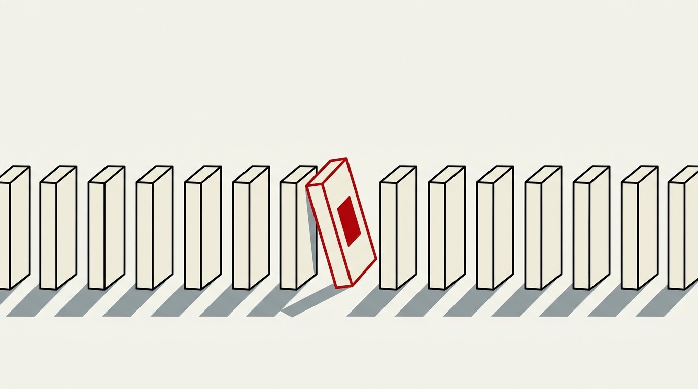 A single gold block breaking away from a stacked row of cream-colored blocks on a cream background