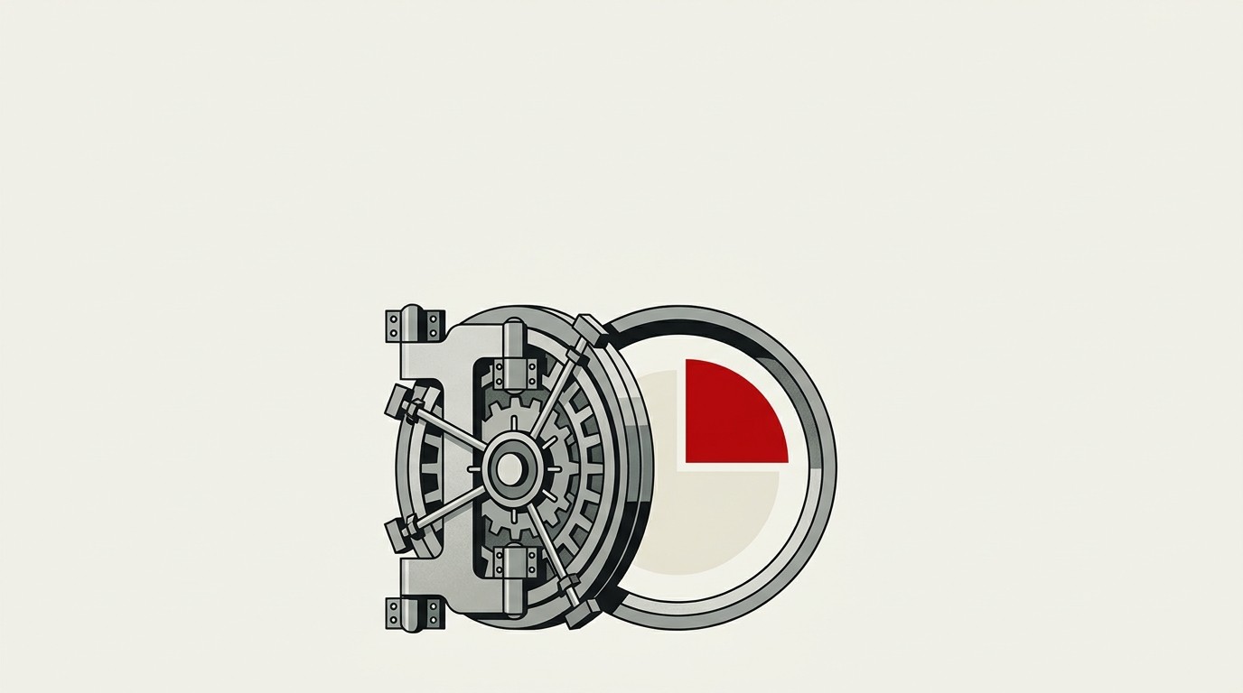 A single large geometric block holding a fifth of a circular pie chart, cream background, one red wedge